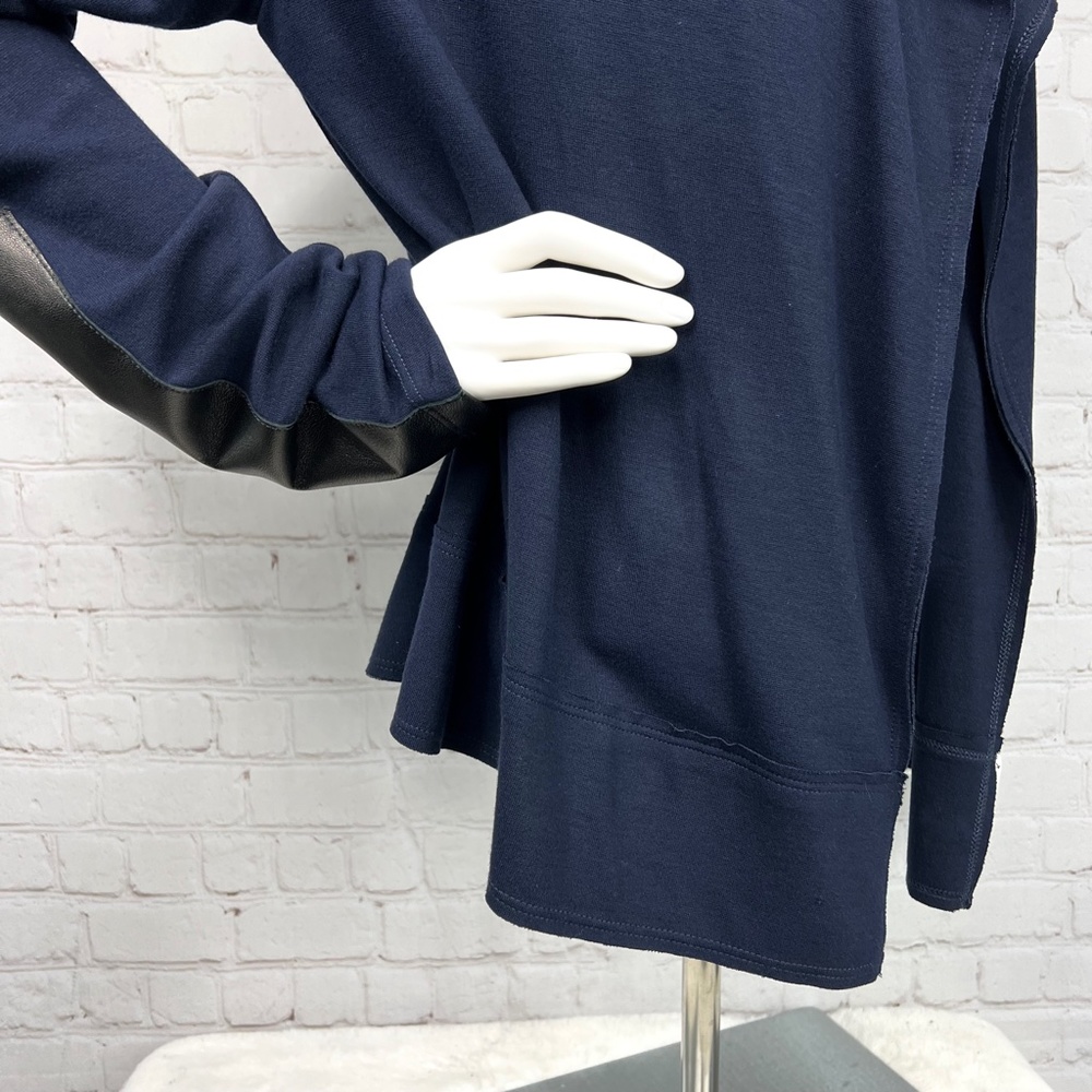 ⏳••NWOT |•FIFTEEN TWENTY•| Navy Blue Drape Leather Patch Cardigan•• - Picture 4 of 14